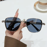 European and American New Retro Square Frame Punk Metal Sunglasses, Simple and Versatile Sunglasses That Can Be Paired with Myopia Glasses