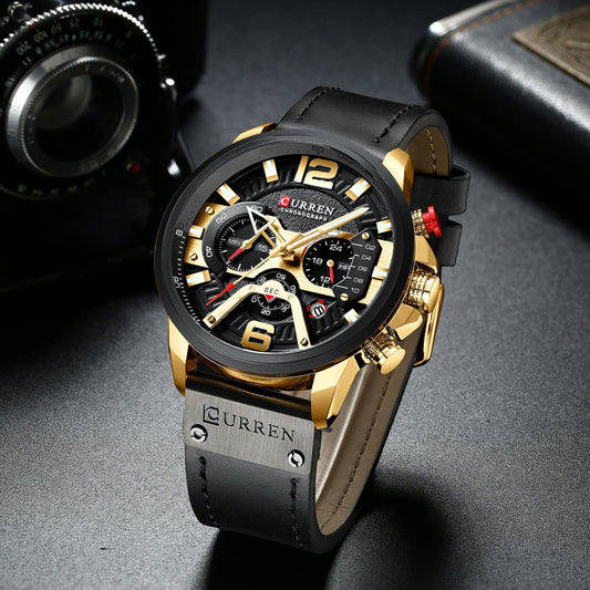 Curren 8329 Trendyy Men's Waterproof Watch Multi-Function Calendar Large Dial Six-Pin Quartz Watch