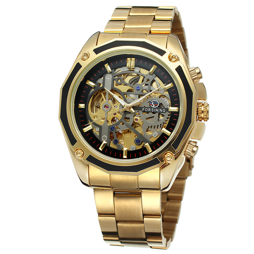Forsining automatic mechanical watch steel band hollow luminous men's watch fashion mechanical wrist watch wholesale