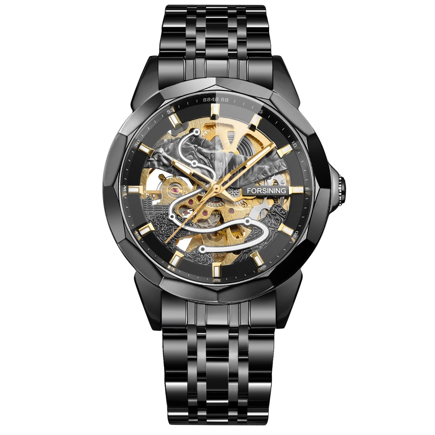New Forsining European and American Hot-Selling Men's Fashion Rhombus Glass Solid Steel Belt Butterfly Buckle Mechanical Watch