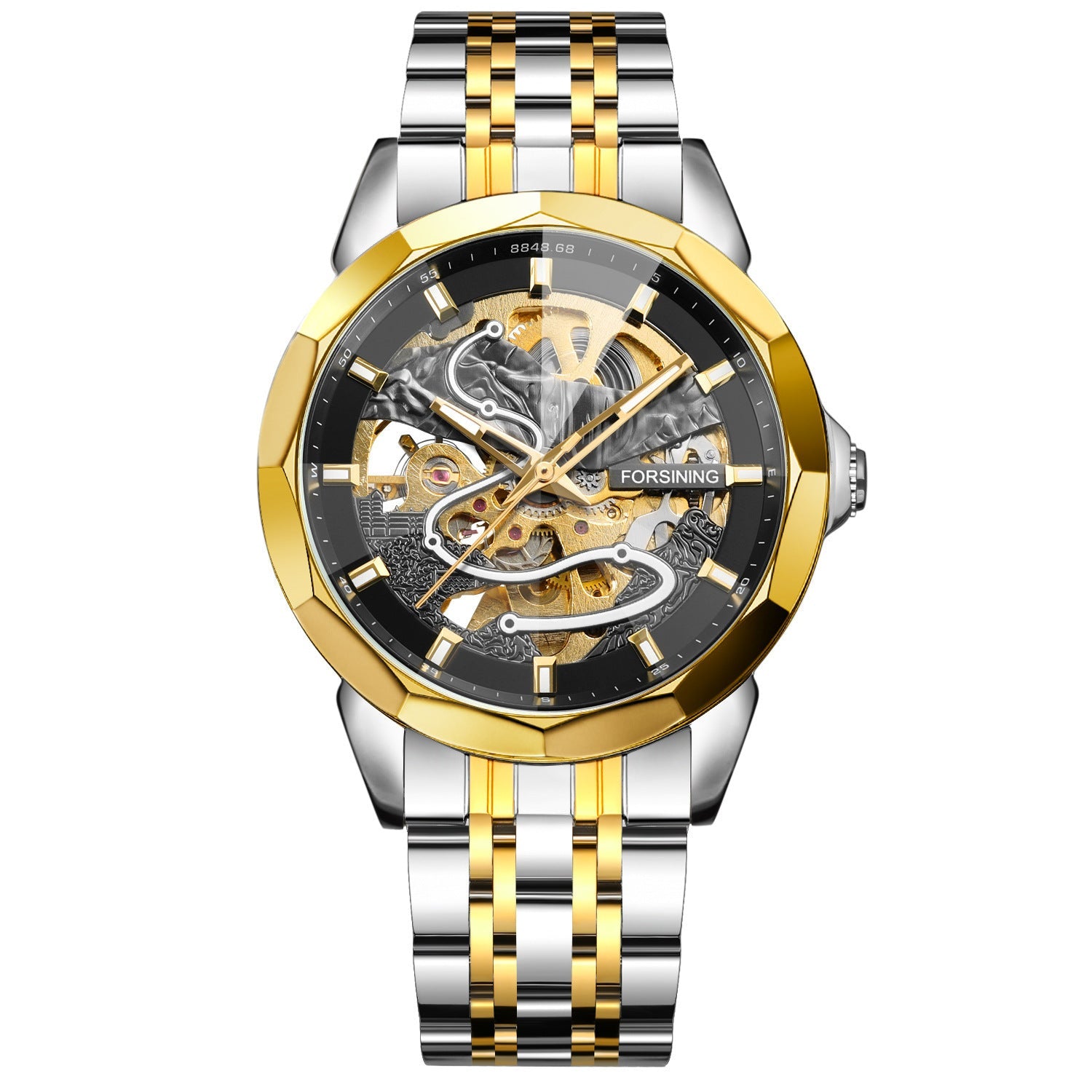 New Forsining European and American Hot-Selling Men's Fashion Rhombus Glass Solid Steel Belt Butterfly Buckle Mechanical Watch