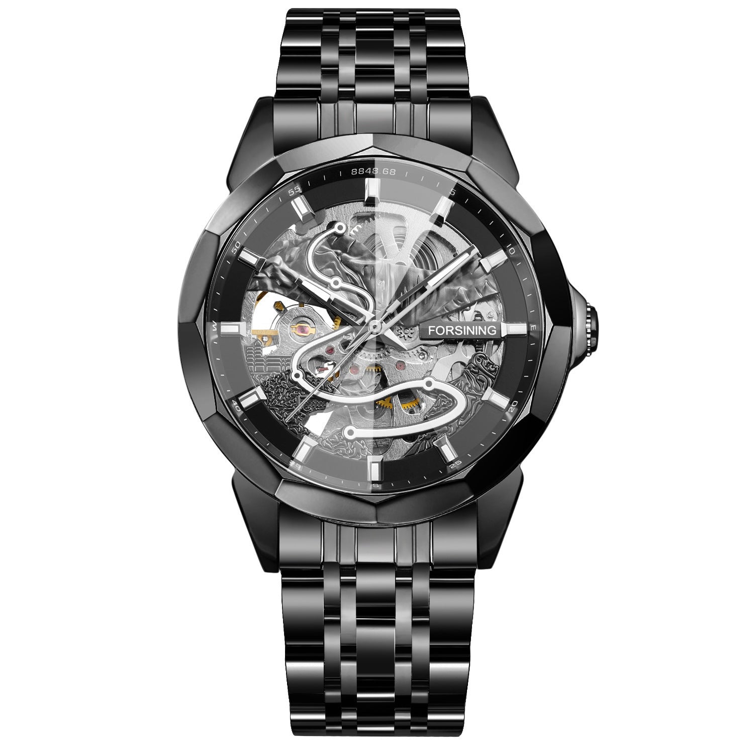 New Forsining European and American Hot-Selling Men's Fashion Rhombus Glass Solid Steel Belt Butterfly Buckle Mechanical Watch