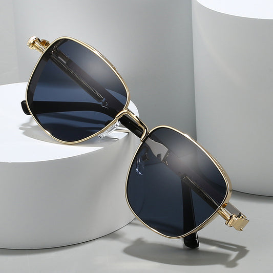 European and American New Retro Square Frame Punk Metal Sunglasses, Simple and Versatile Sunglasses That Can Be Paired with Myopia Glasses