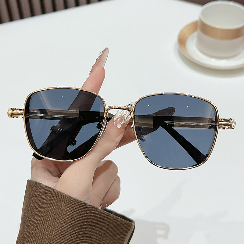 European and American New Retro Square Frame Punk Metal Sunglasses, Simple and Versatile Sunglasses That Can Be Paired with Myopia Glasses