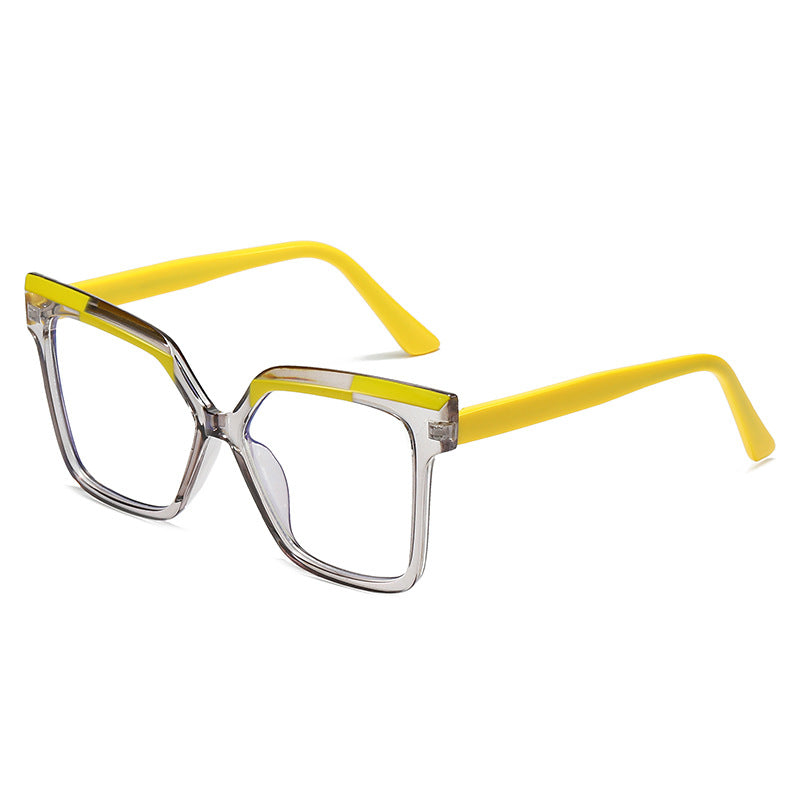 Personalized Tr90 Anti-Blue Light Large Frame Non-Prescription Glasses European and American Cross-Border Fashion Color-Blocking Eyeglass Frames Ins