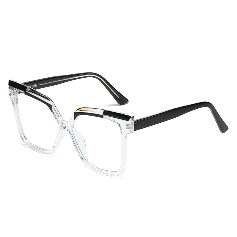 Personalized Tr90 Anti-Blue Light Large Frame Non-Prescription Glasses European and American Cross-Border Fashion Color-Blocking Eyeglass Frames Ins