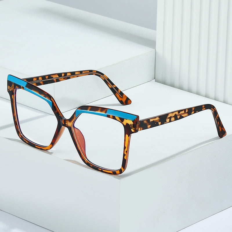 Personalized Tr90 Anti-Blue Light Large Frame Non-Prescription Glasses European and American Cross-Border Fashion Color-Blocking Eyeglass Frames Ins