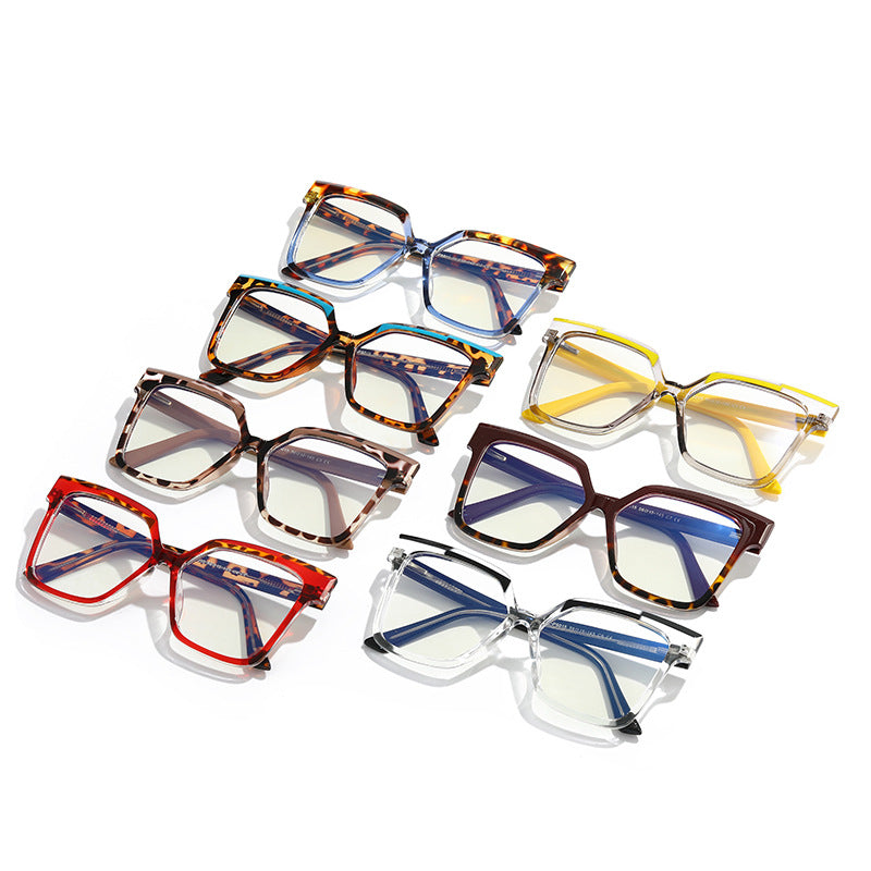 Personalized Tr90 Anti-Blue Light Large Frame Non-Prescription Glasses European and American Cross-Border Fashion Color-Blocking Eyeglass Frames Ins