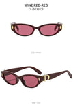 Women’s French Retro Cat-Eye Sunglasses – Narrow Frame Fashion Glasses with Metal Letter & Rivet Details