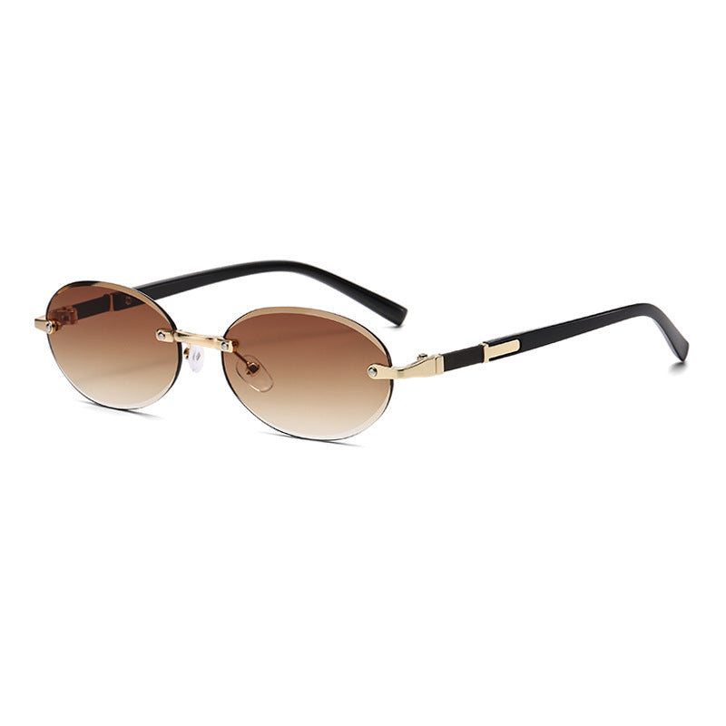 1584 New European and American Trendy Cut Edge Distinctive Oval Frame Sunglasses 2024 New Arrival Frameless Hot Girls Hip Hop Sunglasses