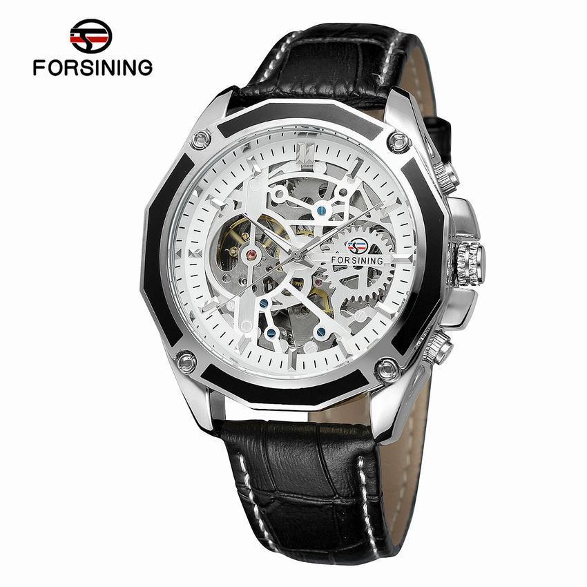 Forsining automatic mechanical watch steel band hollow luminous men's watch fashion mechanical wrist watch wholesale