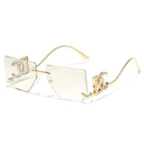 Trendy Frameless Sunglasses for Women – Stylish Geometric Temples & UV Protection