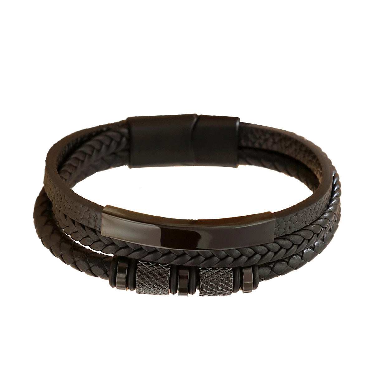 Europe and the United States cross-border best-selling geometric multi-layer hand-woven leather bracelet fashion men's alloy magnet buckle bracelet