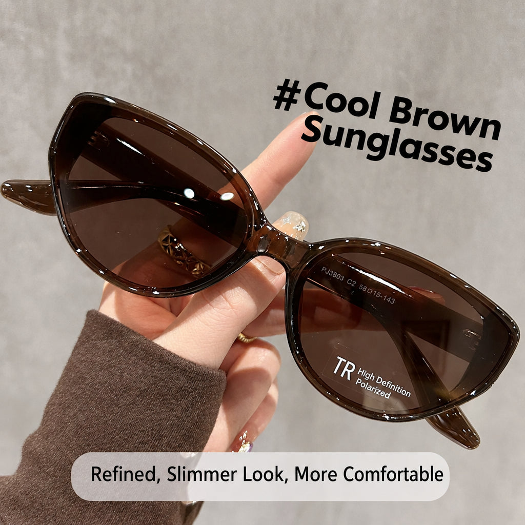 Brown Cat-Eye Sunglasses for Women, Slimming Effect, 2026 New Model, High-End, Uv Protection, Retro Driving Polarized Sunglasses