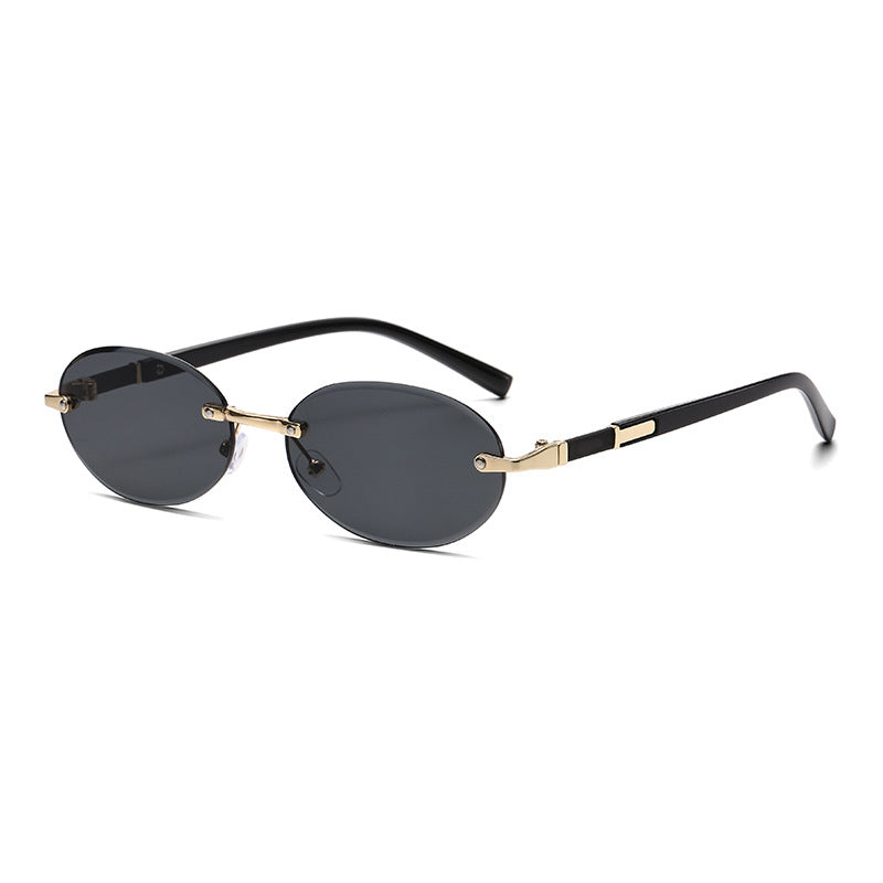 1584 New European and American Trendy Cut Edge Distinctive Oval Frame Sunglasses 2024 New Arrival Frameless Hot Girls Hip Hop Sunglasses