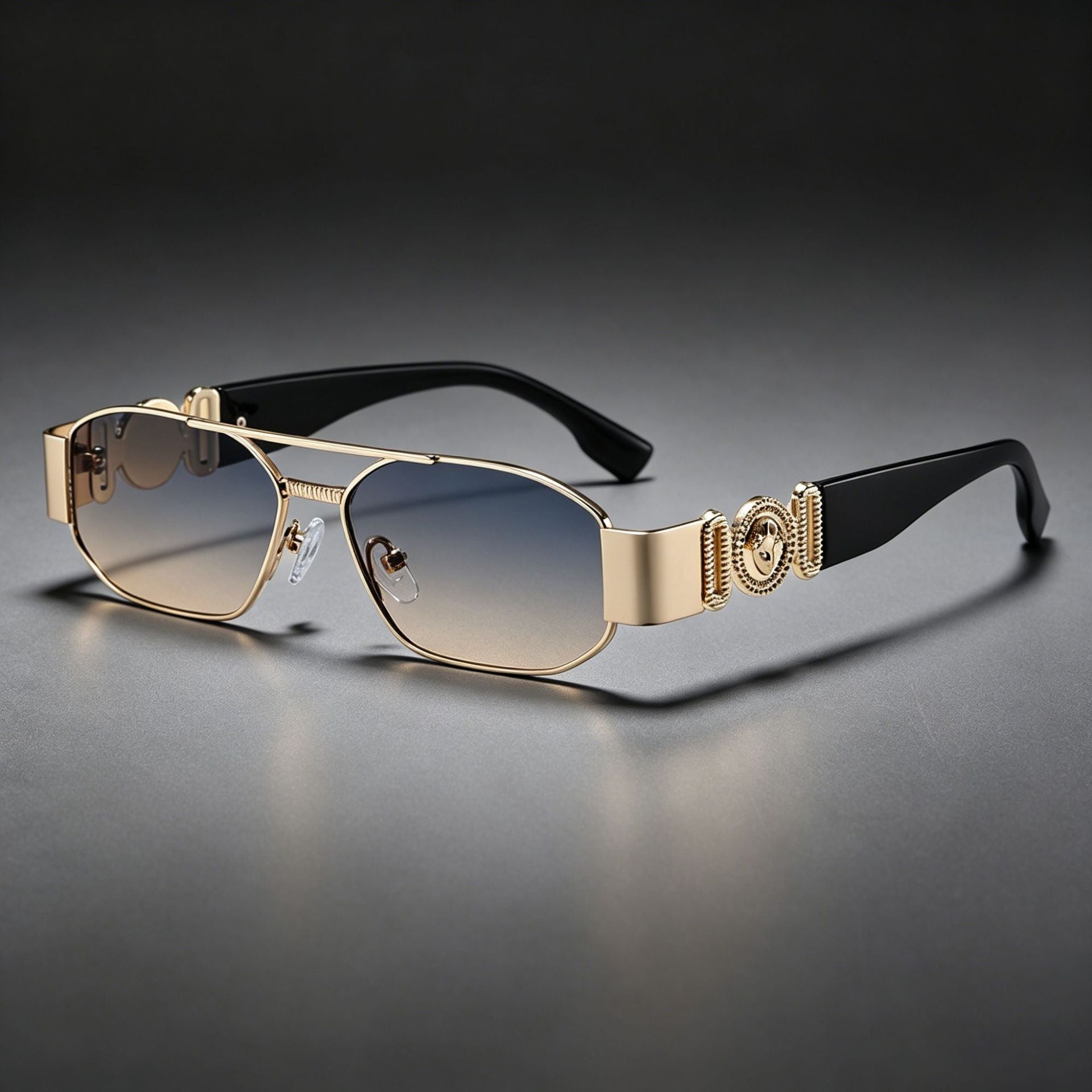 Daparo Cross-Border Style Metal Double-Bridge Sunglasses with European and American Trendy Head-Shaped Decorative Temple Pieces, Small Square Frame Men's Sunglasses