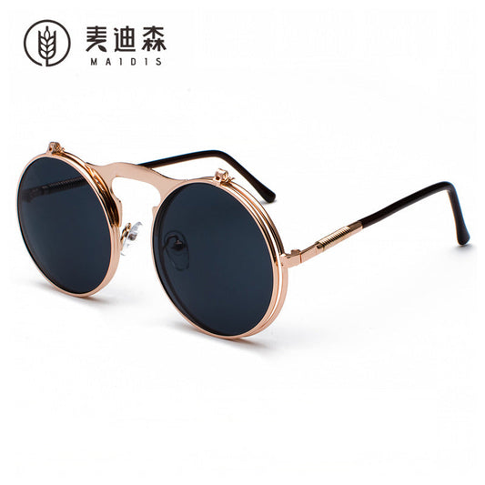 Vintage Steampunk Round Metal Frame Flip-Up Glasses