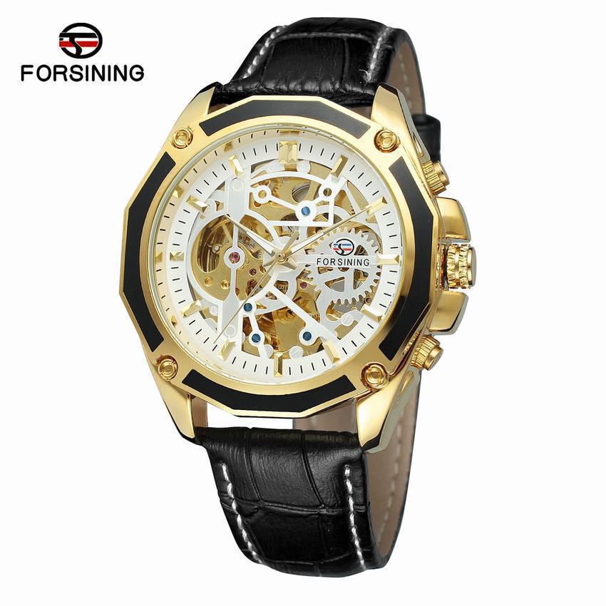 Forsining automatic mechanical watch steel band hollow luminous men's watch fashion mechanical wrist watch wholesale