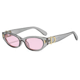 New Cross-Border French Retro Style Narrow-Frame Cat-Eye Sunglasses with Metal Letter Decoration and Rivet Details, Niche Design Sunglasses