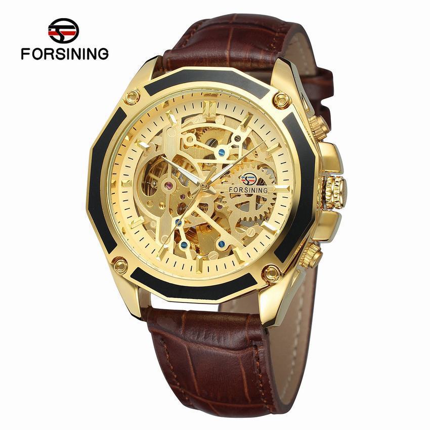Forsining automatic mechanical watch steel band hollow luminous men's watch fashion mechanical wrist watch wholesale