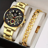 2pcs Set Business Watches - Men's Stainless Steel Date Quartz Round Watches