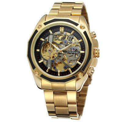 Amazonforsining Men's Fashion Casual Steel Band Watch Belt Hollow Waterproof Fully Automatic Mechanical Watch