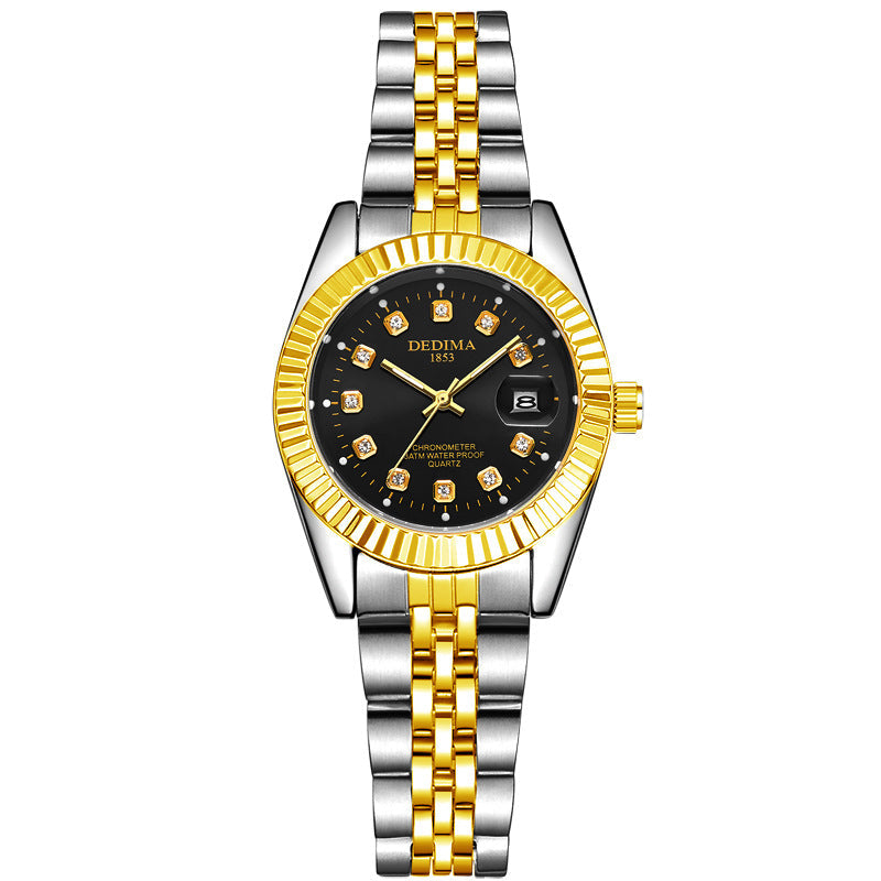 Fashion Couple Steel Band Watch Explosive Waterproof High-end Gold Watch Brand Men's Women's Student Calendar Room Gold Watch