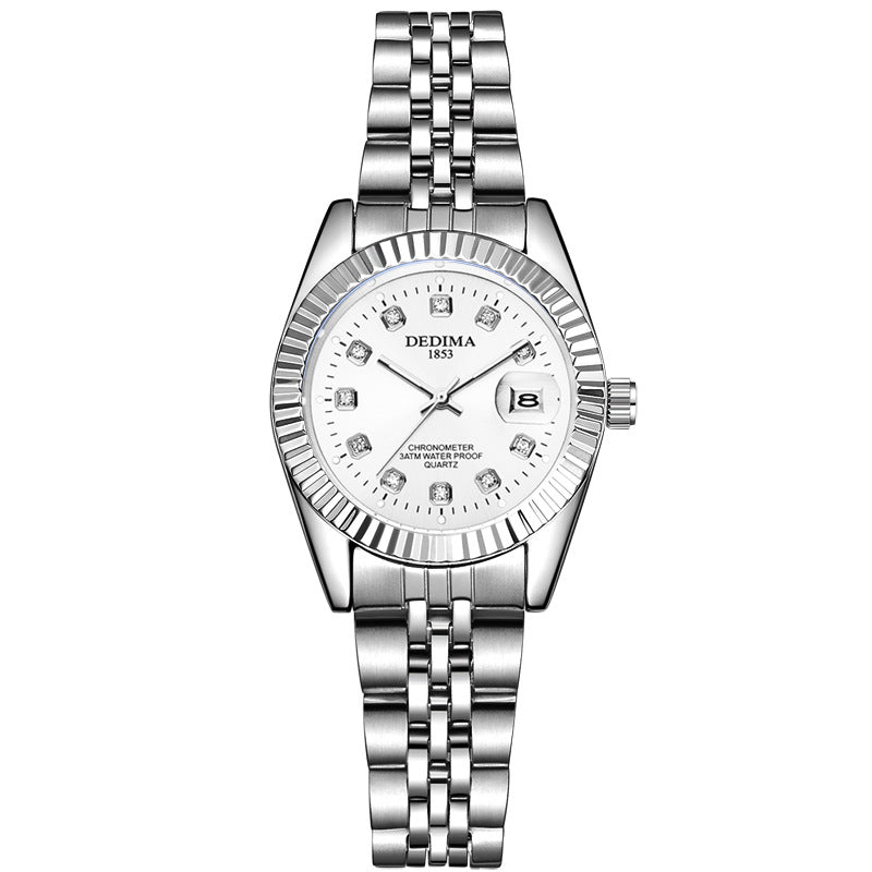 Fashion Couple Steel Band Watch Explosive Waterproof High-end Gold Watch Brand Men's Women's Student Calendar Room Gold Watch