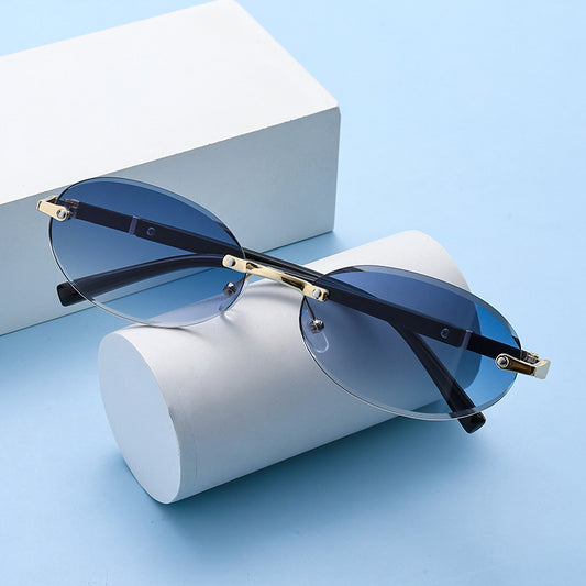 1584 New European and American Trendy Cut Edge Distinctive Oval Frame Sunglasses 2024 New Arrival Frameless Hot Girls Hip Hop Sunglasses