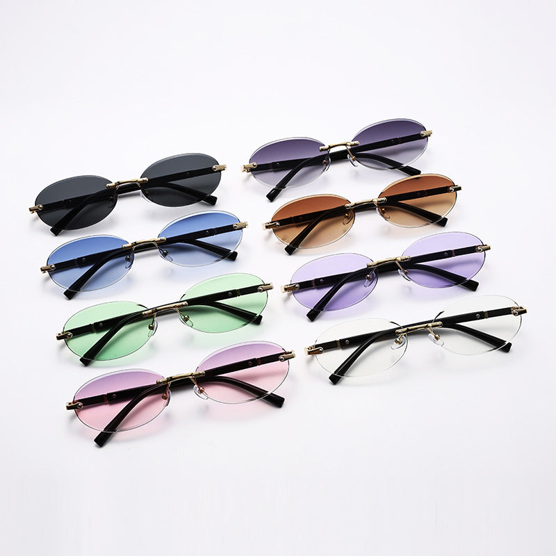 1584 New European and American Trendy Cut Edge Distinctive Oval Frame Sunglasses 2024 New Arrival Frameless Hot Girls Hip Hop Sunglasses