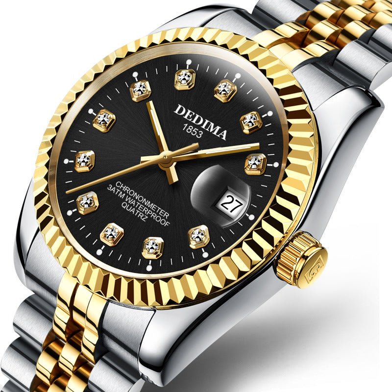 Fashion Couple Steel Band Watch Explosive Waterproof High-end Gold Watch Brand Men's Women's Student Calendar Room Gold Watch