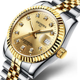 Fashion Couple Steel Band Watch Explosive Waterproof High-end Gold Watch Brand Men's Women's Student Calendar Room Gold Watch