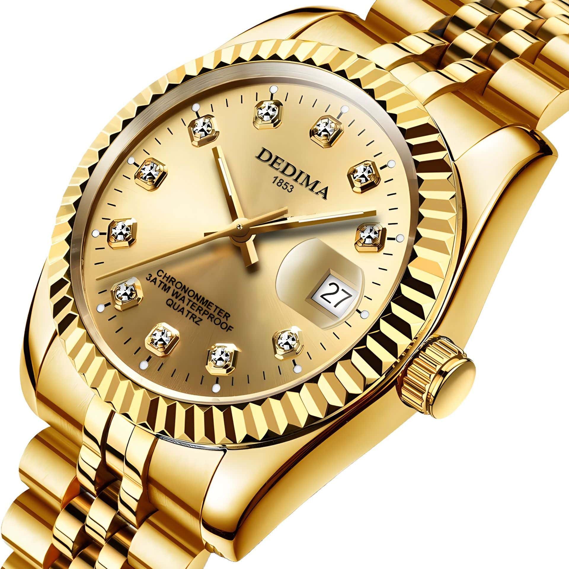 Fashion Couple Steel Band Watch Explosive Waterproof High-end Gold Watch Brand Men's Women's Student Calendar Room Gold Watch