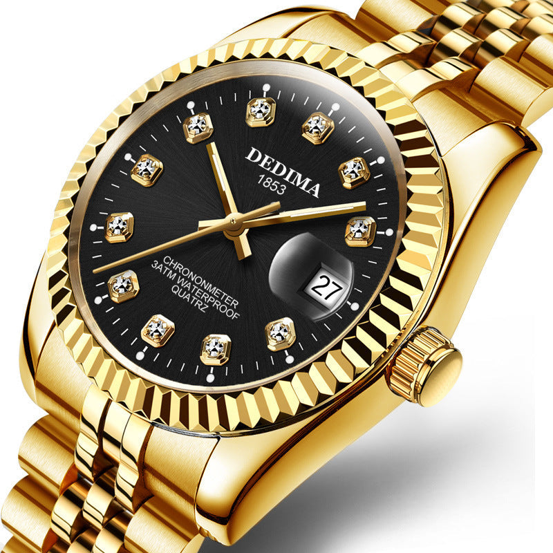 Fashion Couple Steel Band Watch Explosive Waterproof High-end Gold Watch Brand Men's Women's Student Calendar Room Gold Watch