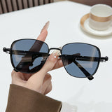 European and American New Retro Square Frame Punk Metal Sunglasses, Simple and Versatile Sunglasses That Can Be Paired with Myopia Glasses
