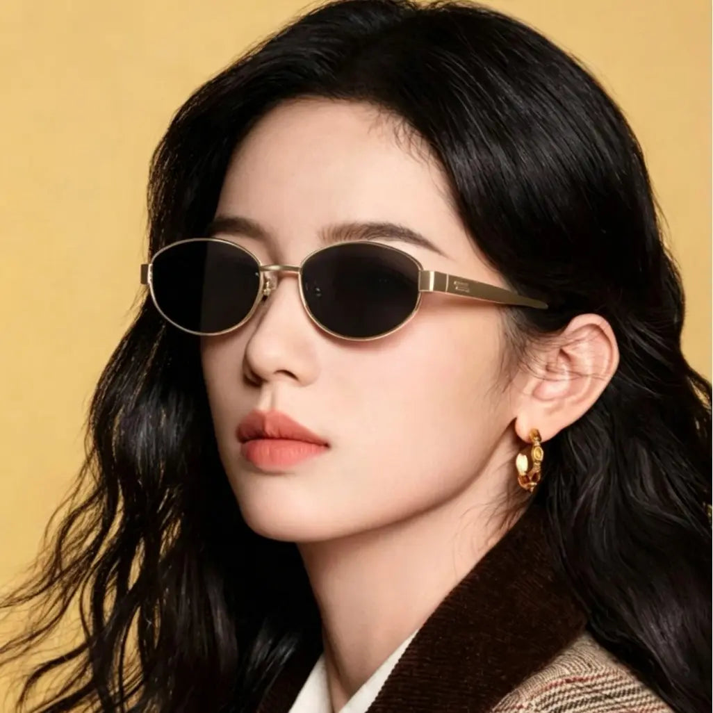 2026 New Model Qianjin Mirror Sunglasses with the Same Metal Oval Frame as Zhou Ye, Vintage Style Sunglasses for Women, Old Money Style Sunglasses