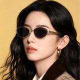 2026 New Model Qianjin Mirror Sunglasses with the Same Metal Oval Frame as Zhou Ye, Vintage Style Sunglasses for Women, Old Money Style Sunglasses