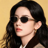 2026 New Model Qianjin Mirror Sunglasses with the Same Metal Oval Frame as Zhou Ye, Vintage Style Sunglasses for Women, Old Money Style Sunglasses