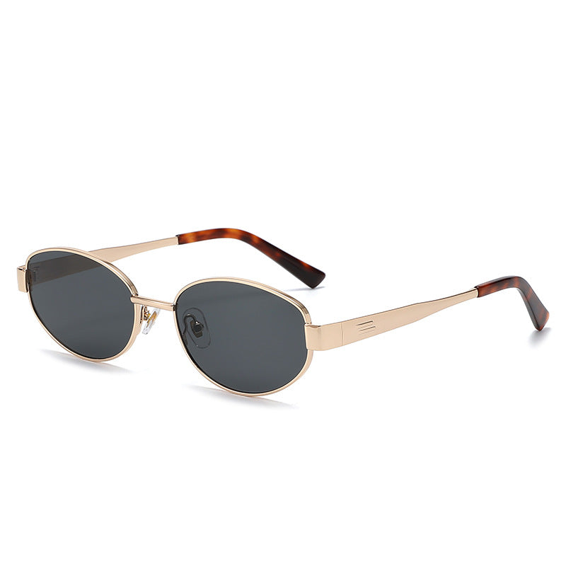 2026 New Model Qianjin Mirror Sunglasses with the Same Metal Oval Frame as Zhou Ye, Vintage Style Sunglasses for Women, Old Money Style Sunglasses