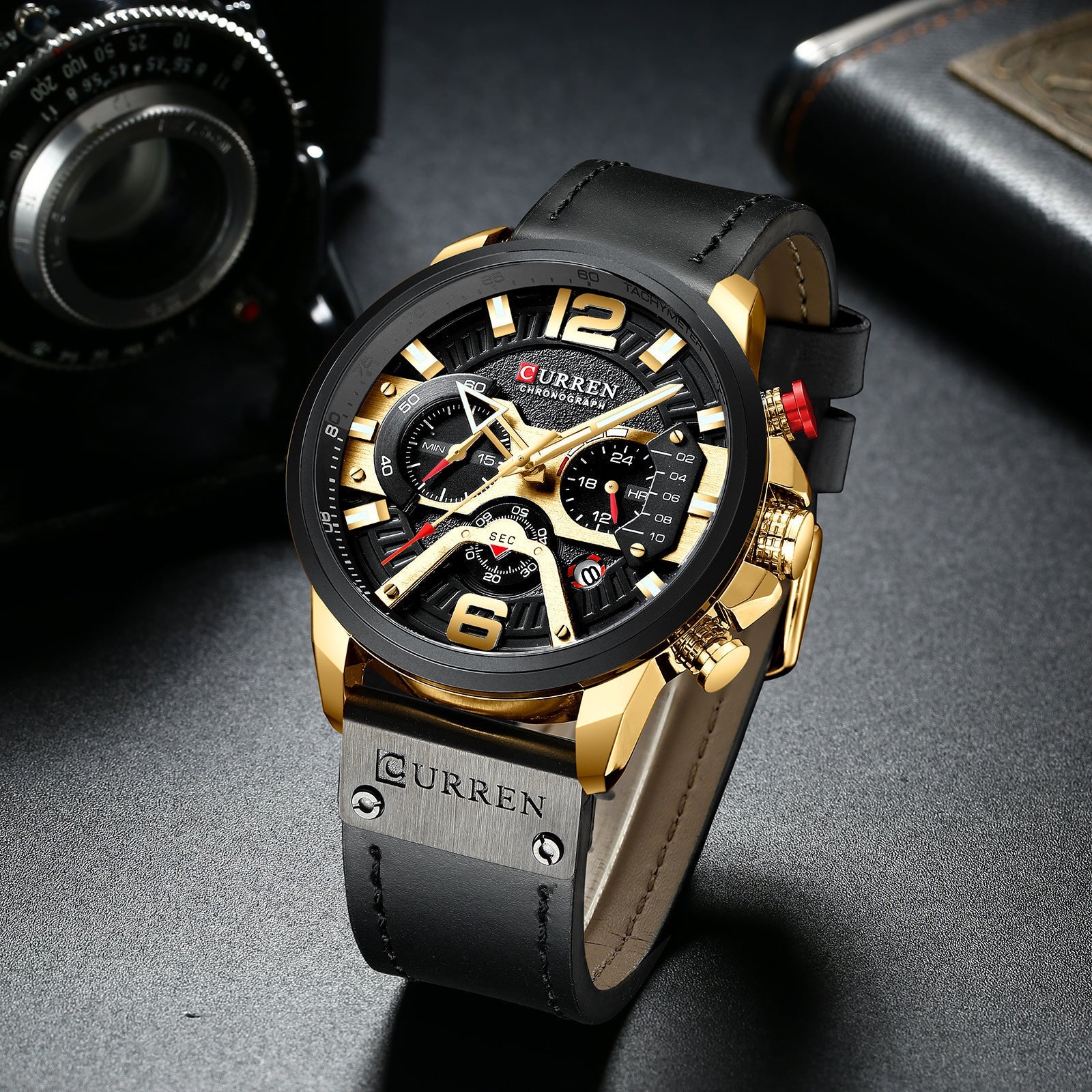 Curren 8329 Trendyy Men's Waterproof Watch Multi-Function Calendar Large Dial Six-Pin Quartz Watch
