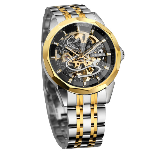 New Forsining European and American Hot-Selling Men's Fashion Rhombus Glass Solid Steel Belt Butterfly Buckle Mechanical Watch