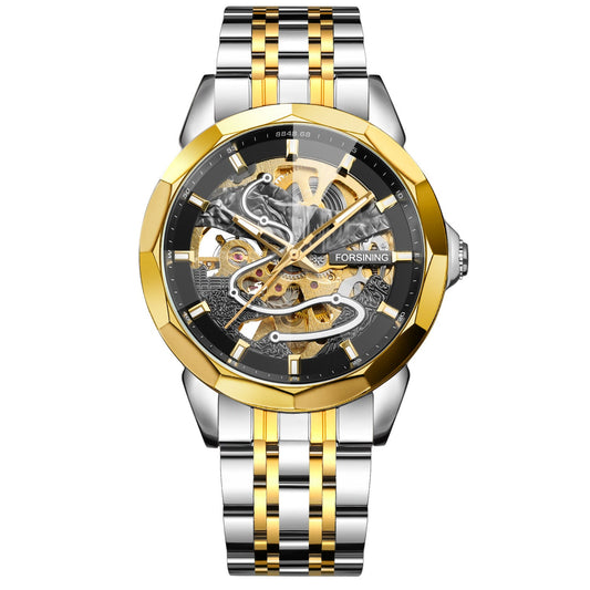 New Forsining European and American Hot-Selling Men's Fashion Rhombus Glass Solid Steel Belt Butterfly Buckle Mechanical Watch