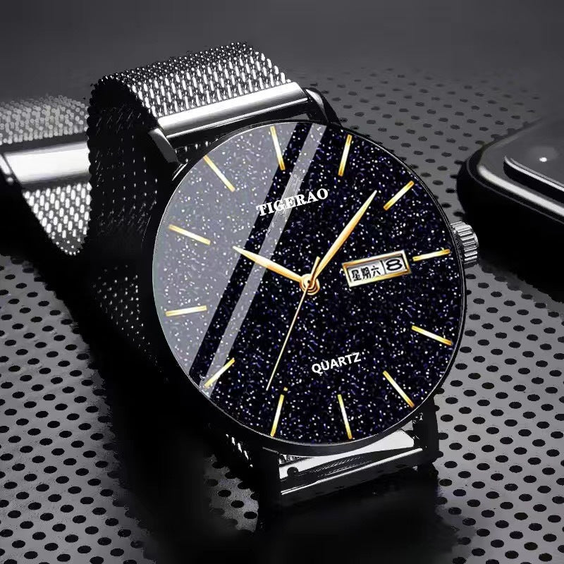 TikTok Watch Men's Waterproof Double Calendar Trend Starry Sky Non-mechanical Watch Quartz Watch Luminous New Wholesale Cross-Border