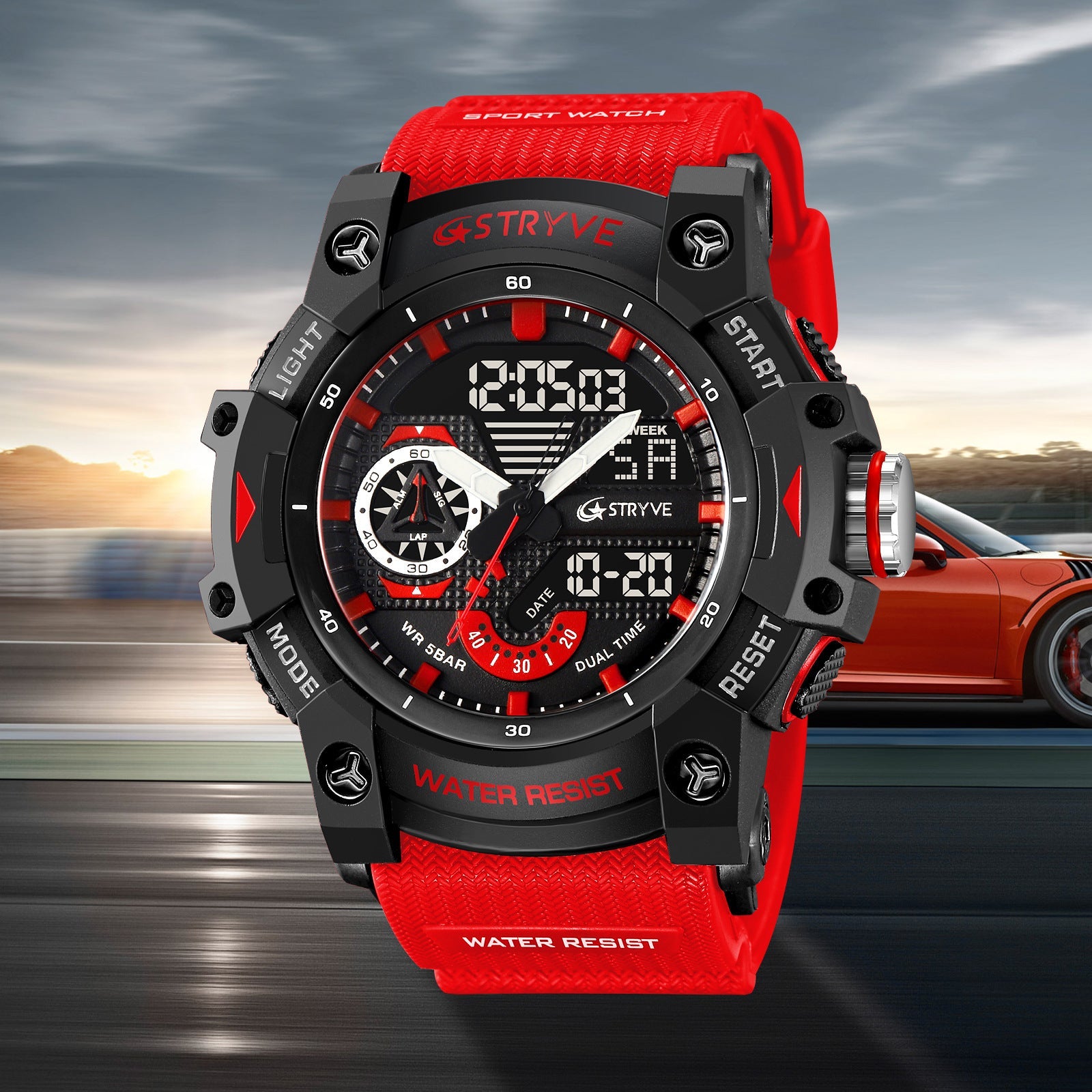 Stryve Men's Fashion Elements Waterproof Sports Watch Dual Display Luminous Electronic Multifunctional Student Watch S8029