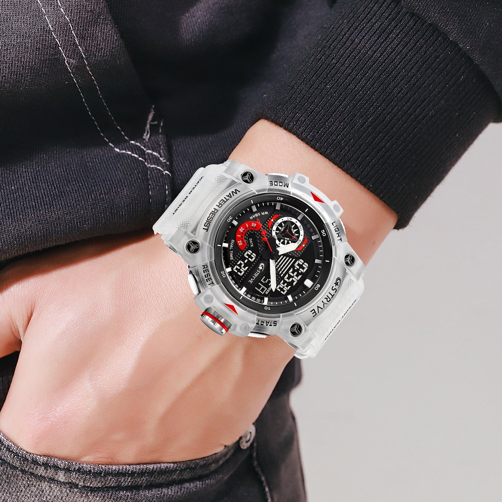 Stryve Men's Fashion Elements Waterproof Sports Watch Dual Display Luminous Electronic Multifunctional Student Watch S8029