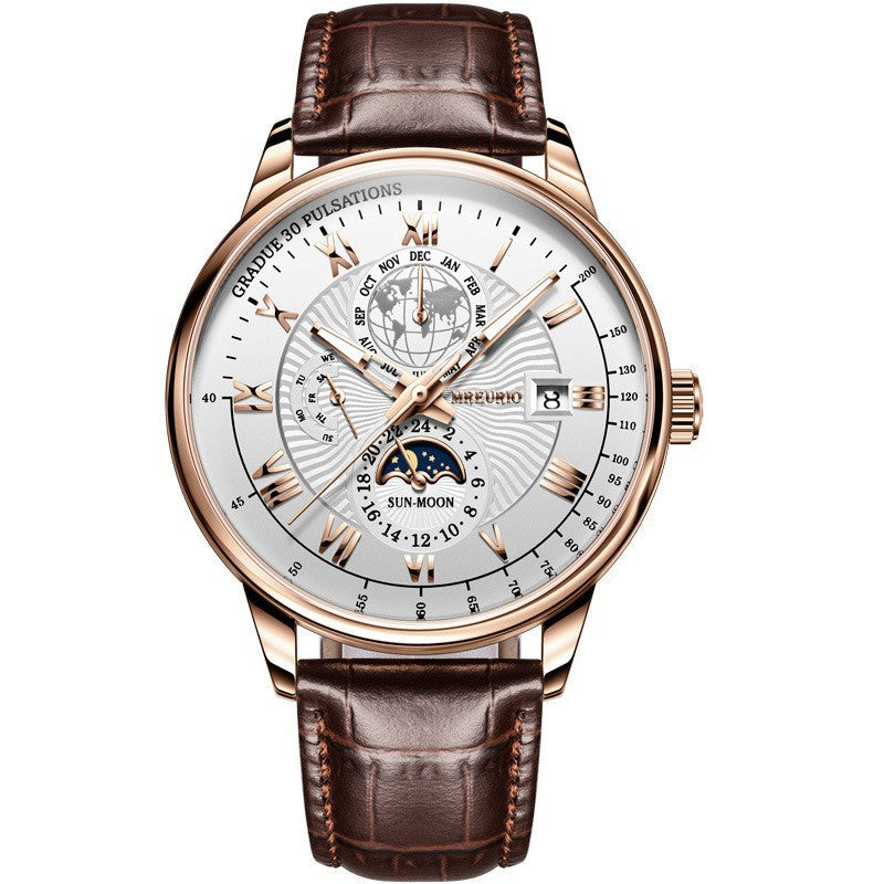 Foreign Trade New Products, Fashionable Hot-Selling Models, Calendar Three-Eye Starry Sky Moon Fashion Men's Watches, Men's Watch Belts Wholesale
