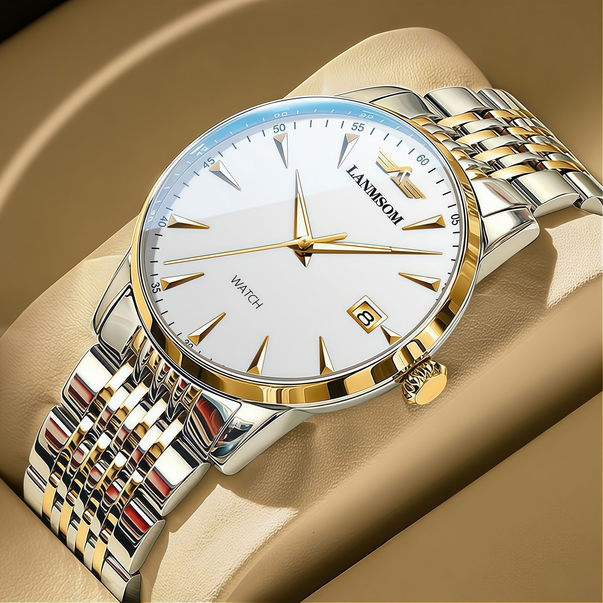 Langsuo Men's Watch Classic Simple Stainless Steel Quartz Men's Watch Waterproof Luminous Calendar Week Business Watch for Men