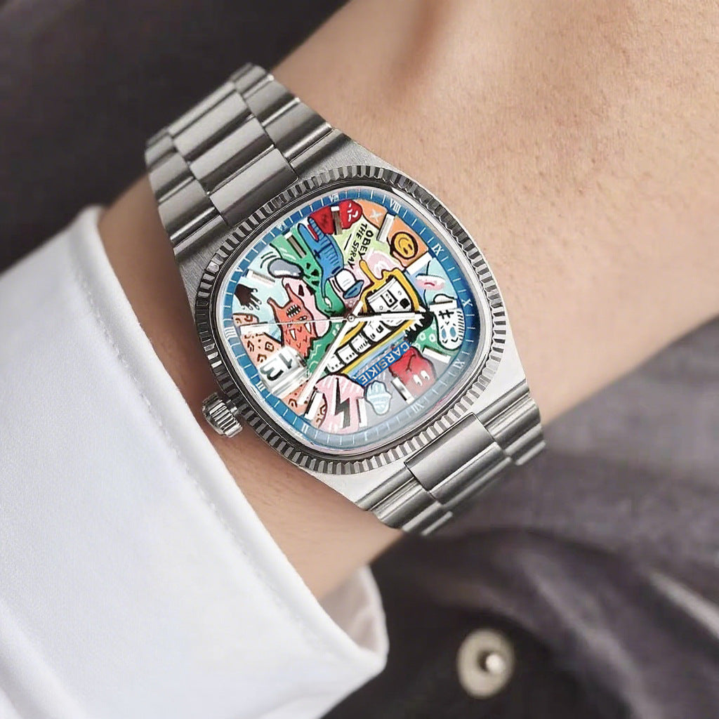 Carsikie Men's Watch New Square Large Dial Cartoon Comic Watch Sports Waterproof Cross-Border Quartz Watch