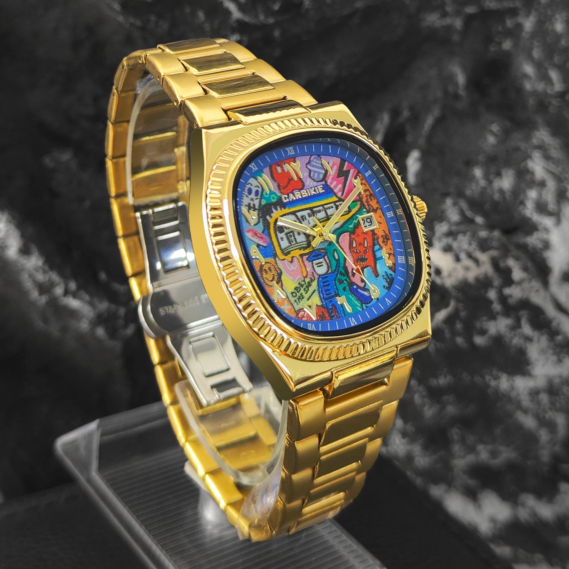 Carsikie Men's Watch New Square Large Dial Cartoon Comic Watch Sports Waterproof Cross-Border Quartz Watch