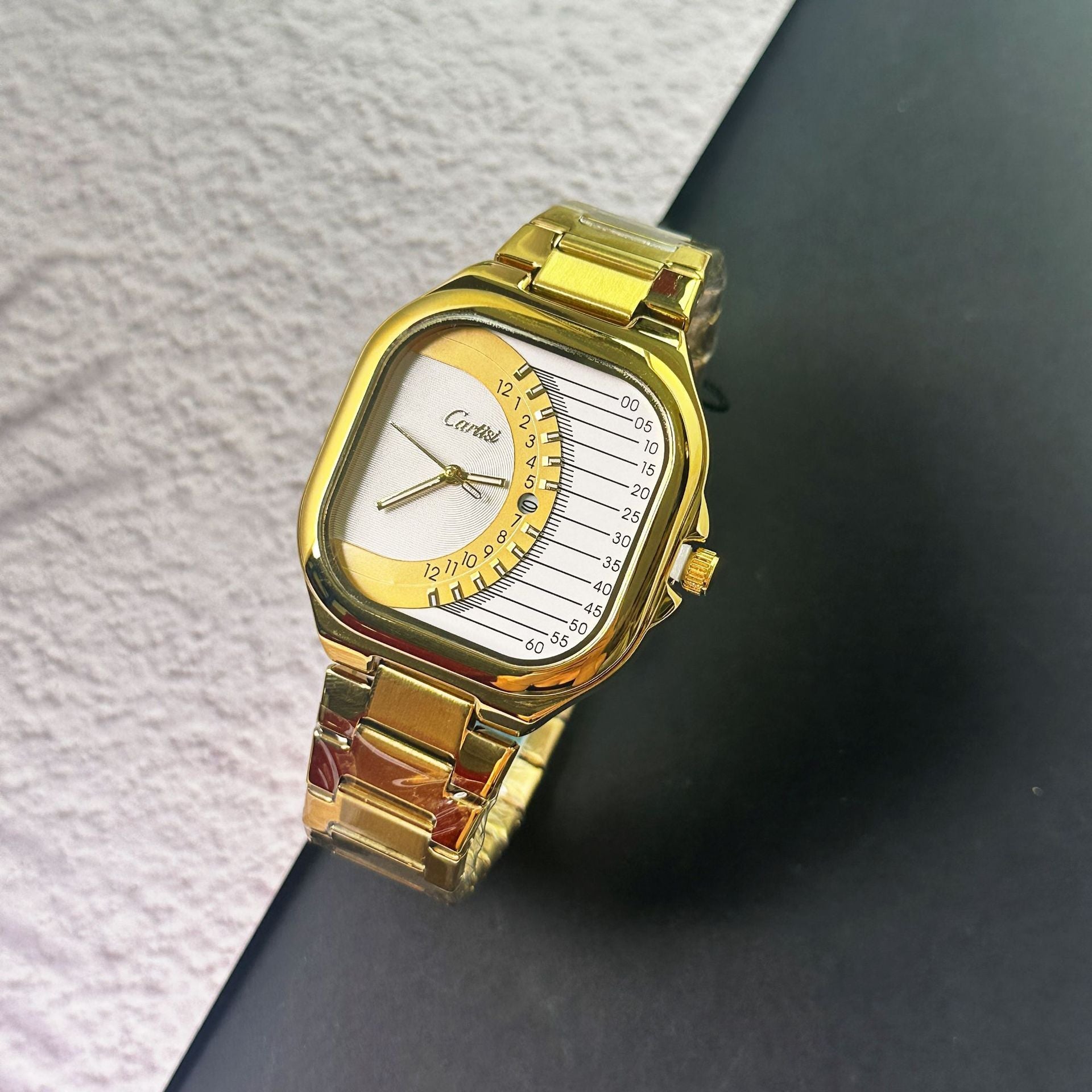 CARTISI Square Metal Strap Quartz Watch for Men, Fashionable Retro Trendy Wristwatch with Simple Design